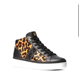 Michael Kors Chapman Embellished Leopard Print Calf Hair & Leather High-Top